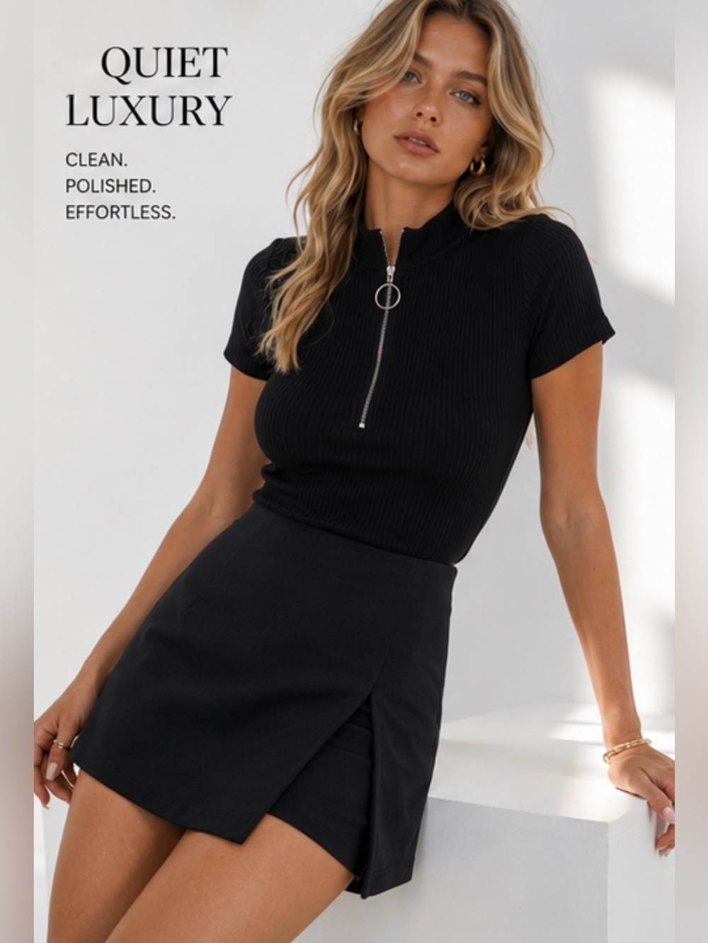 Clary Front Slit Black Skort